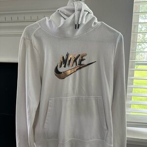 Nike White Hoodie with Gold Logo